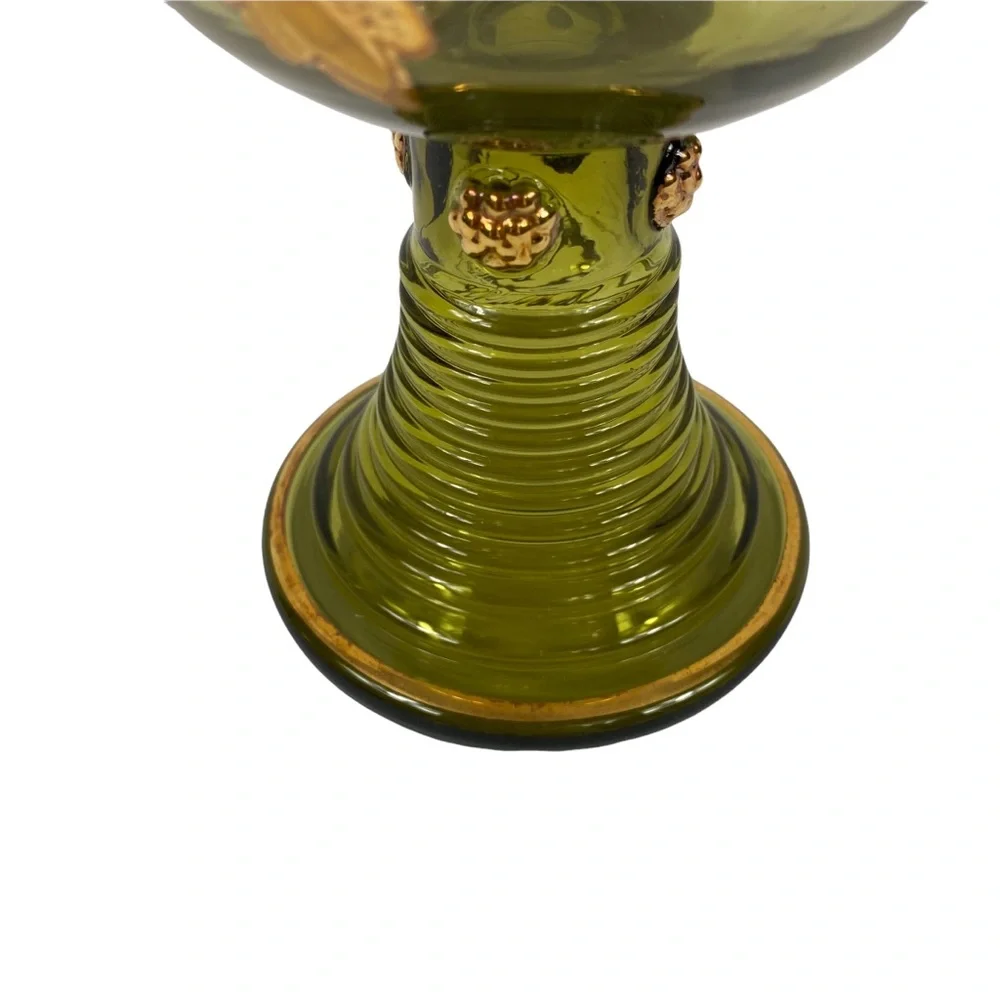 Vintage Germany Gold Olive Green Goblet Etched Encrusted